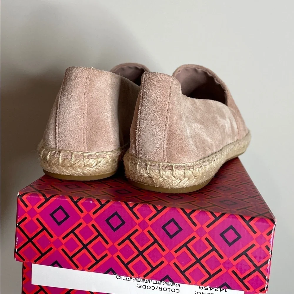Tory Burch | Women’s Stud Pearls Logo Suede Espadrilles in Meadowsweet Size 10